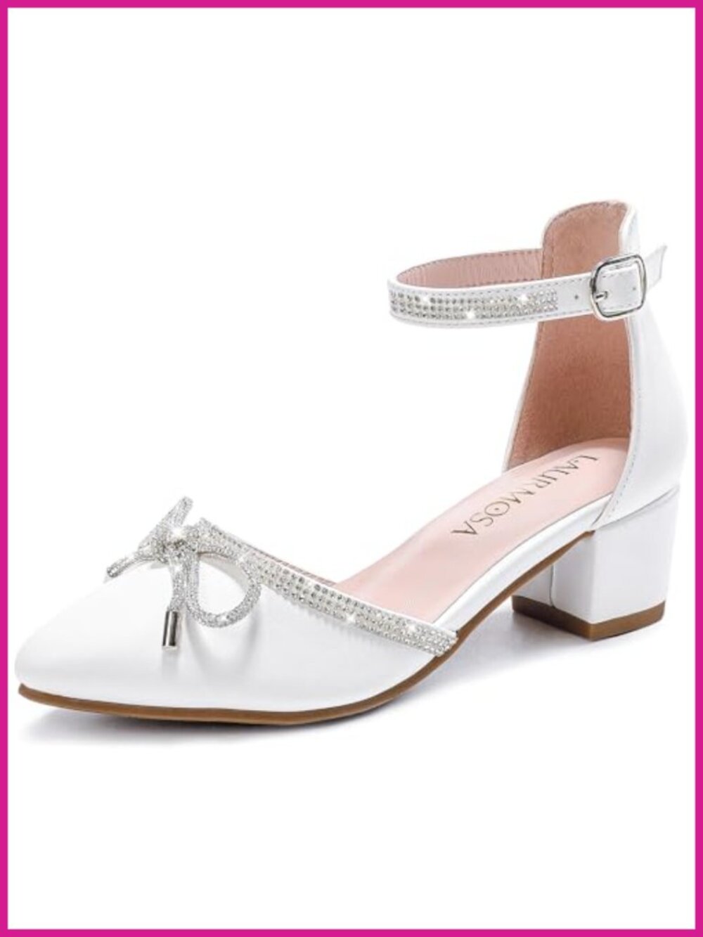 Girls Closed Toe High Heels Pointed Toe Ankle Strap Pumps Bow Dress Shoes